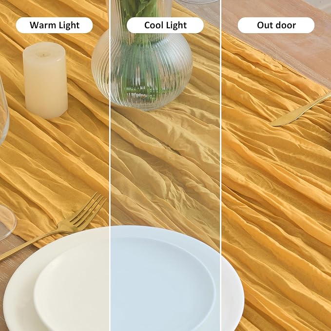 Asee'm 6pcs Gold Yellow Cheesecloth Table Runner Summer 10FT Rustic Gauze | - Image 8