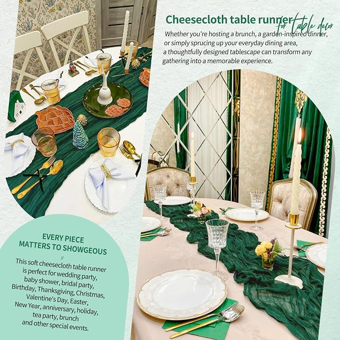 30 Pack Cheesecloth Table Runner 10FT Emerald Green Table Runner Boho Gauze - Image 8
