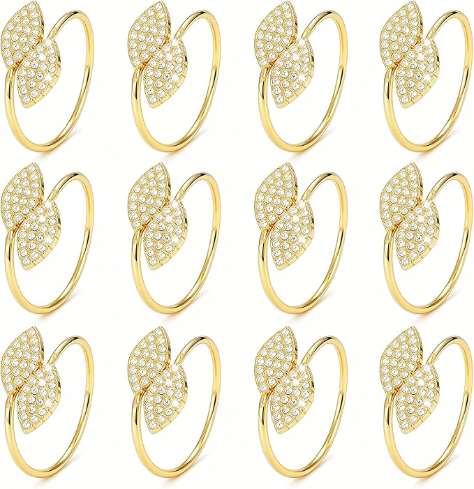 KPOSIYA Set of 20 Diamond Leaf Napkin Rings Metal Gold Napkin Holder Table by KPOSIYA