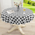 misaya Round Waterproof Vinyl Table Cloth, Buffalo Flannel Backed Tablecloth, Wipeable Plastic Table Cover for Christmas (70", Black and White)