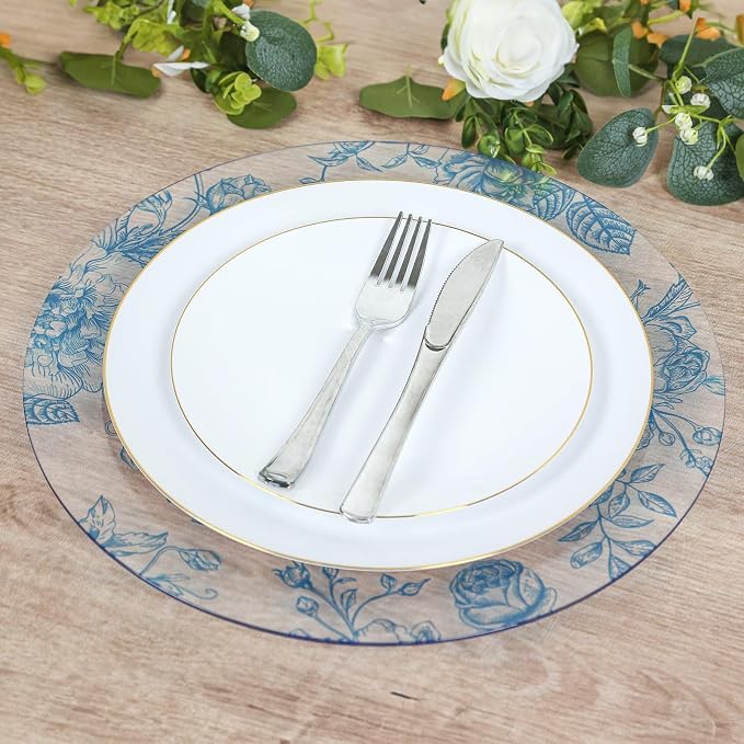 Efavormart 6 Pack Floral Acrylic Charger Plates in French Toile Pattern - Image 5