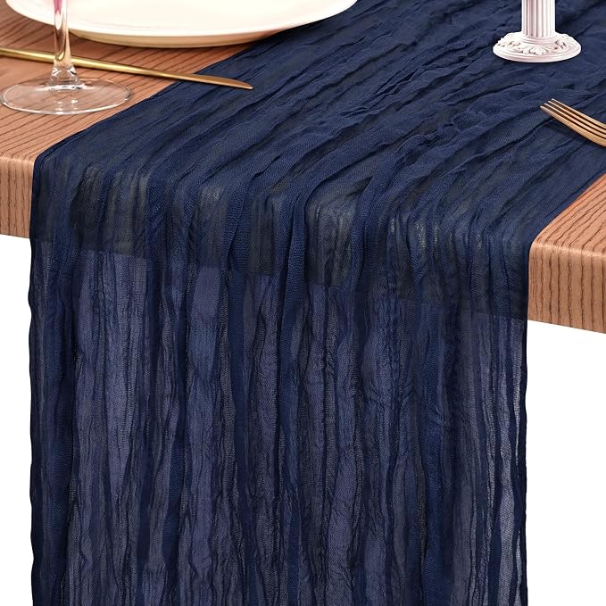 Showgeous 2 Pack Navy Blue Cheesecloth Table Runners Boho Wedding Decor | - Image 9