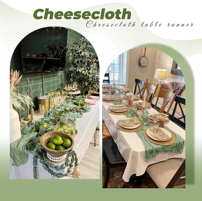 6 Pack Sage Green Cheesecloth Table Runner 20 x 120 Inch Gauze Table Runner - Image 5
