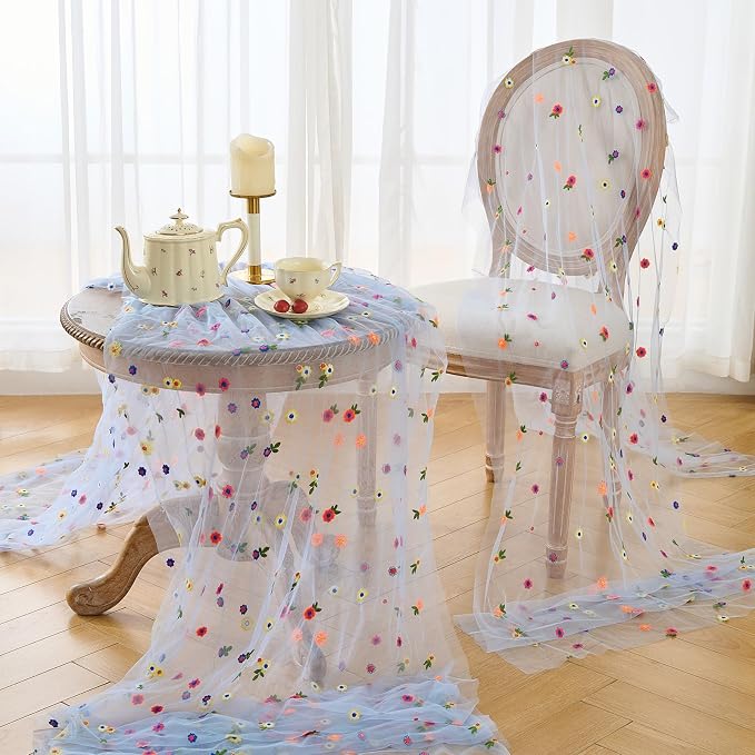 BINBE 3pcs Daisy Spring Table Runner Embroidery Gauze 10FT Florals Seasonal - Image 5