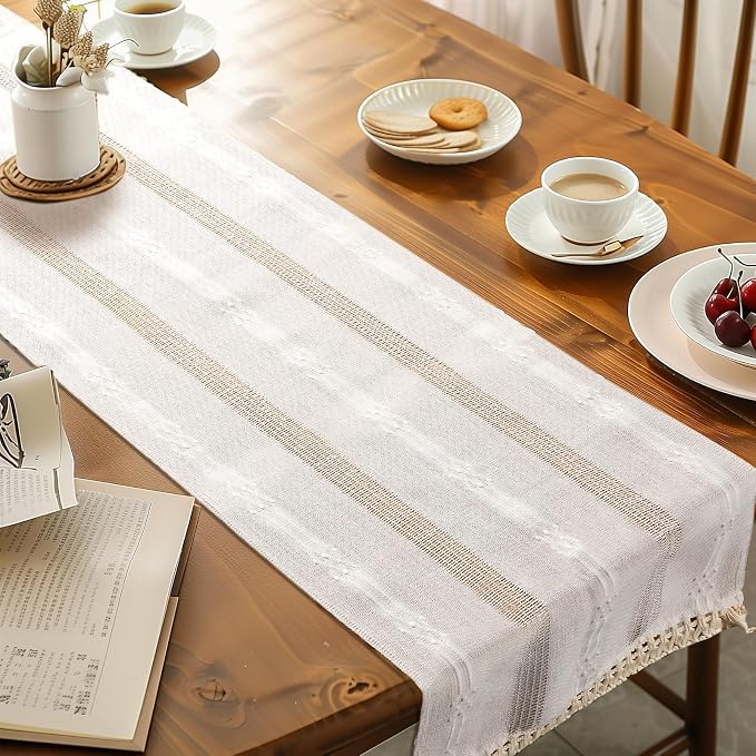 Table Runner, Boho Table Runner Cotton Linen Table Decorations, Farmhouse Table - Image 3