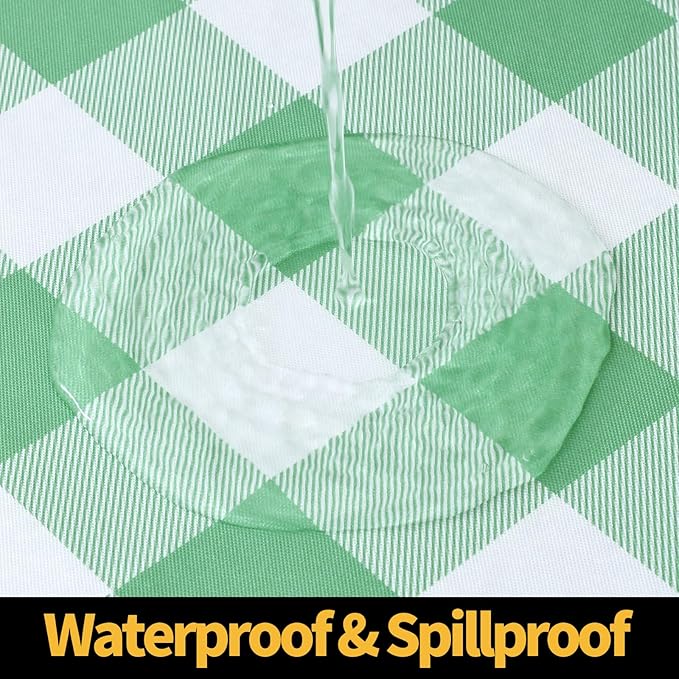 Smiry Rectangle Picnic Table Cloth, Elastic Waterproof Fitted Vinyl Tablecloths, Flannel Backed Buffalo Plaid Table Covers for Dining, Camping, Outdoor (Sage Green and White, 30" x 48")