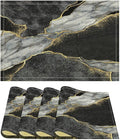 Marble Linen Placemats Set of 4, Modern Abstract Foil Texture Grey Black Marble 12x17 Inch Washable Table Mats Non Slip Placemats for Wedding Party Kitchen Banquets Dining Decoration