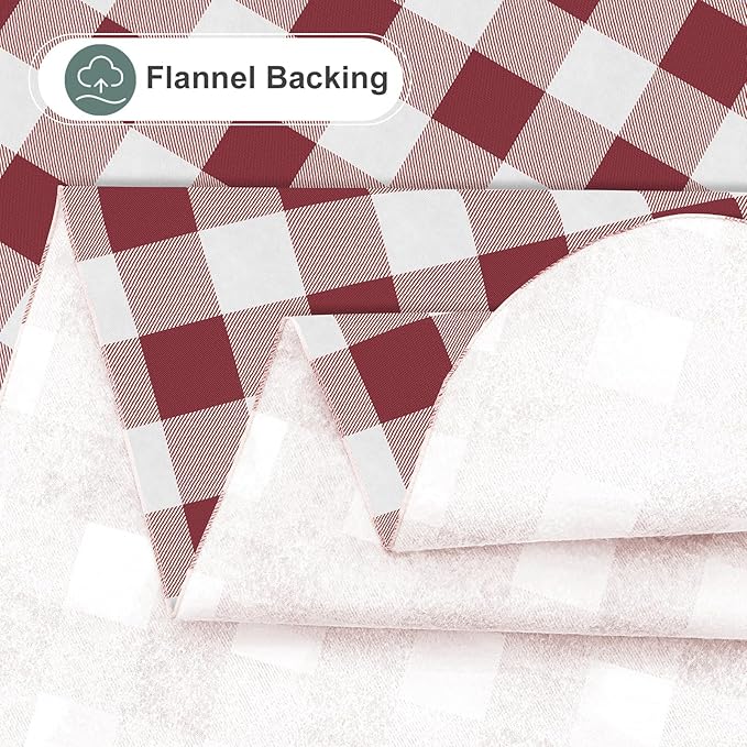 misaya Rectangle Waterproof Vinyl Table Cloth, Buffalo Flannel Backed Tablecloth, Wipeable Plastic Table Cover for Valentine's Day, Dinner, Kitchen, Outdoor (52" x 70", Burgundy and White)