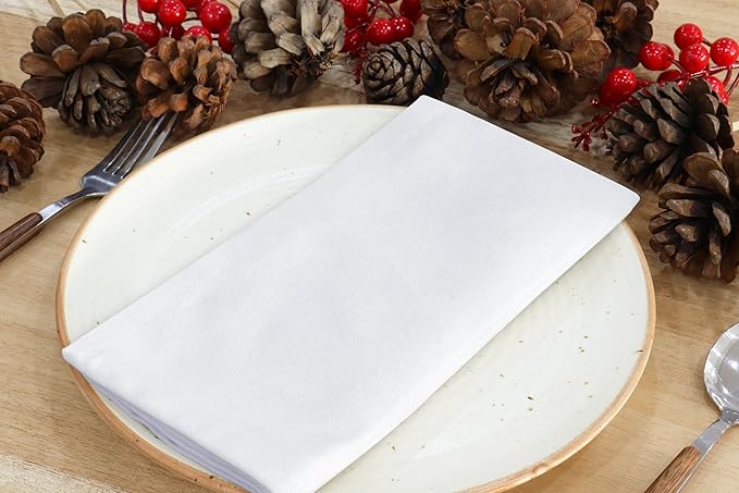 PurpleEssences Set of 12 Cloth Dinner Napkins 100% Cotton 18x18 Inch - Soft Durable Washable - Ideal for Farmhouse Party Spring Summer - Perfect Everyday Use Table Linen - White