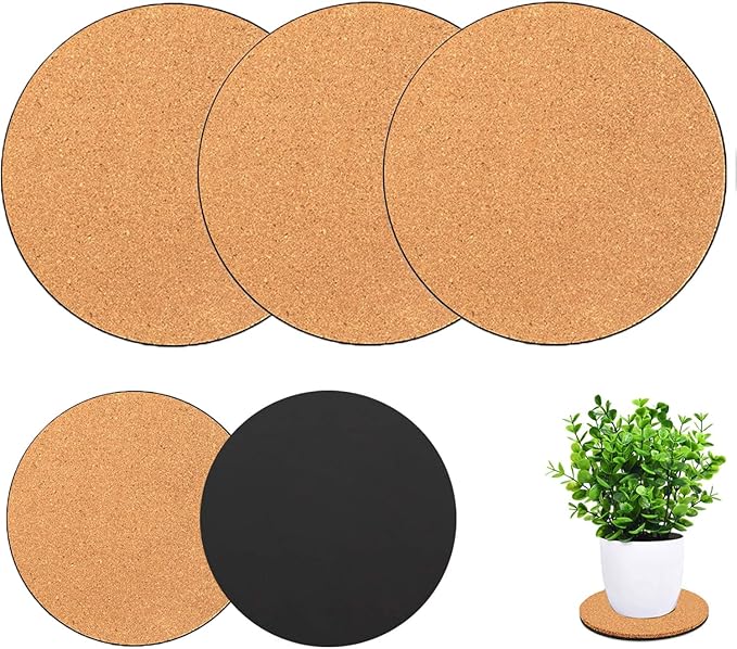 3 Pieces Cork Plant Coasters, 10 Inch Cork Plant Mats, Cork Coaster for Planters, Large Plant Coasters for House Plants Indoors (Nude & Black)