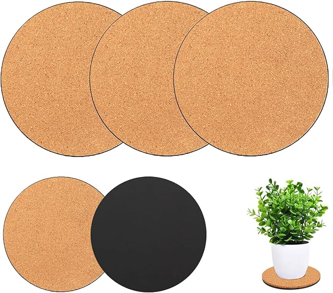 3 Pieces Cork Plant Coasters, 8 Inch Cork Plant Mats, Plant Coasters for House Plants Indoors (Nude & Black)