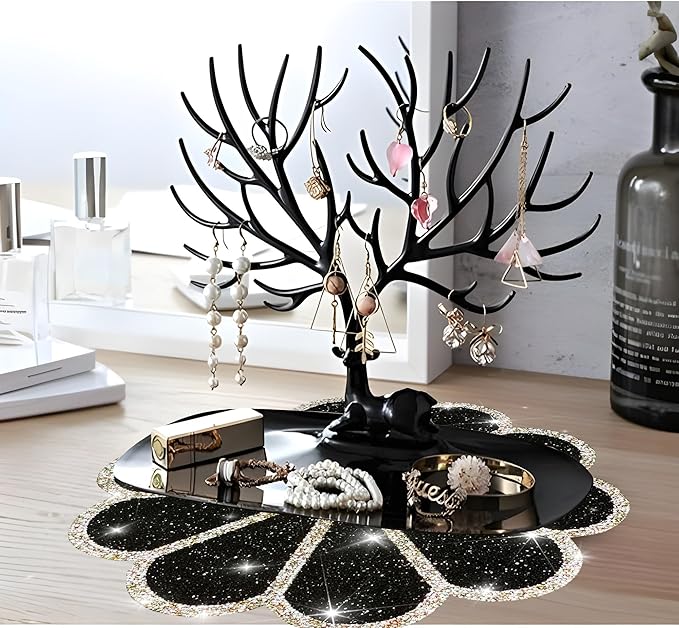 Washable Waterproof Diamond Circle Placemats for Round Tablescape Decor for Dinner and Kitchen Bling Placemats for Weddings & Special Events (Black)-6PCS