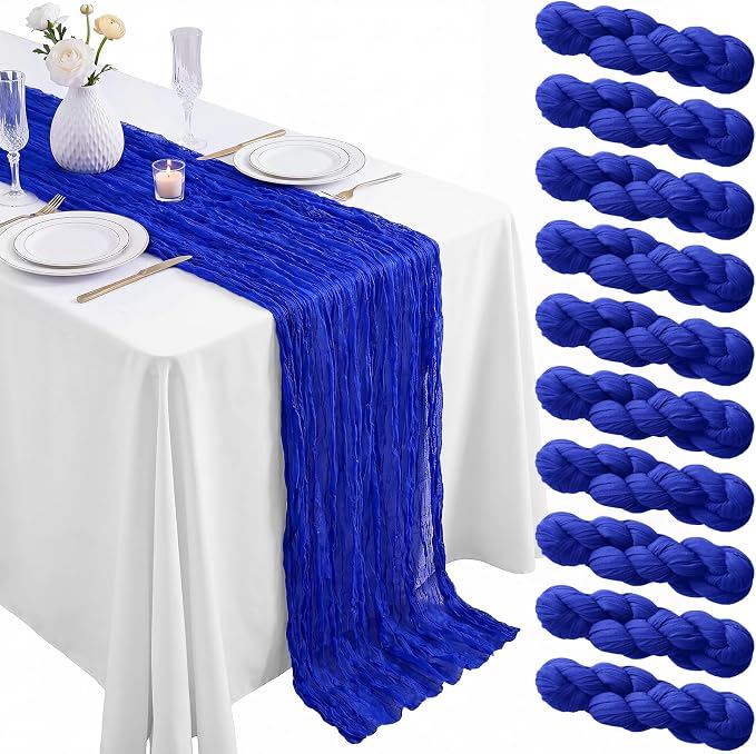 10 Pack Royal Blue Table Runner 10FT Gauze Cheesecloth Table Runner | 21x120 by Dugpit