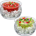 Amazing Abby - Ice Bed - Acrylic Chilled Dip Server Bowl with Ice Chamber (2-Pack), Clear Plastic Iced Serving Bowl, Keeping Dips and Condiments Cold and Fresh for Party, Picnic, Outdoor Dining