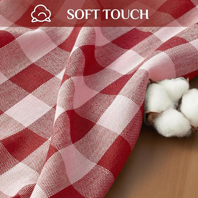 Softalker Checkered Tablecloth Rectangle, Outdoor Linen Cotton Gingham Table Cloth with Tassel, Heavy Duty Wrinkle Free Buffalo Plaid Table Cover for Kitchen Dining Home Party - 55 x 84 Inch, Red