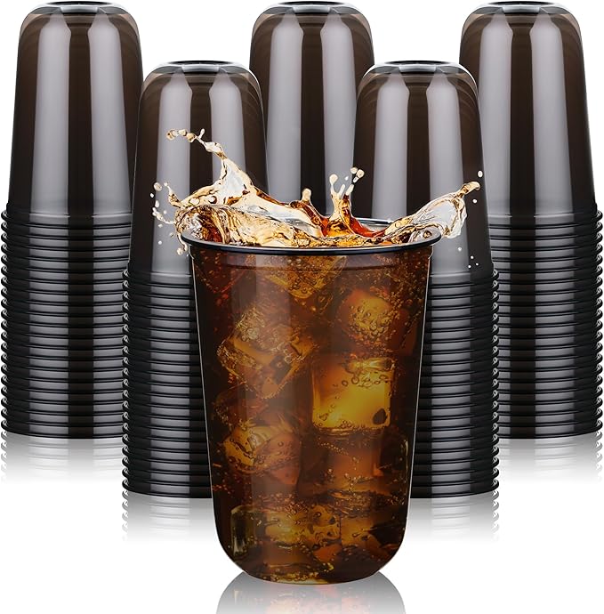 KesaPlan 100 Pcs 16oz Plastic Black Cups, Disposable Wine Cocktail Glasses | by KesaPlan