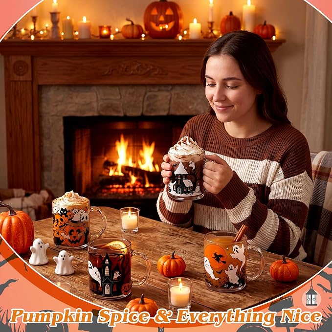 Tioncy 4 Pcs Halloween Ghost Coffee Mugs 12 oz Scary Pumpkin Glass Cups - Image 5