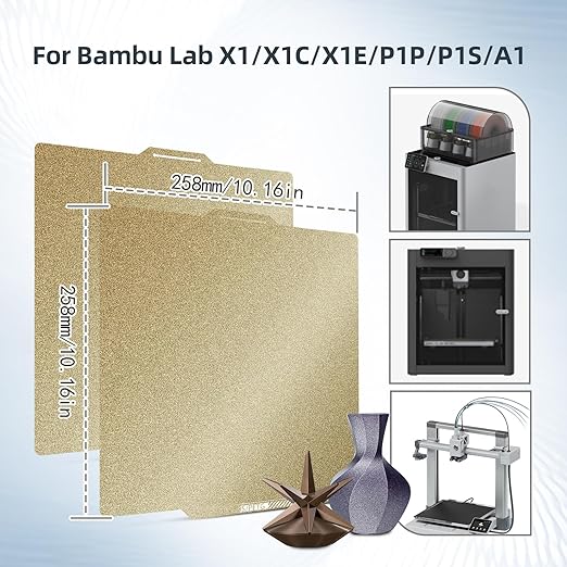 PEI Sheet with QR Code for Bambu Lab P2S P1P P1S A1 X1 X1C X1E,258x258mm,Dual-Sided PEI Build Plate PLA PETG ABS Spring Steel Plate for Bambu Lab 3D Printer