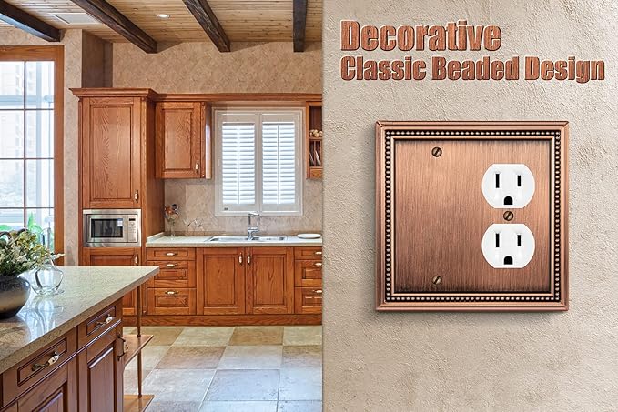 Henne Bery Sunken Pearls Heavy Duty Decorative Wall Plate Switch Plate Outlet Cover (Blank/Duplex, Antique Copper)