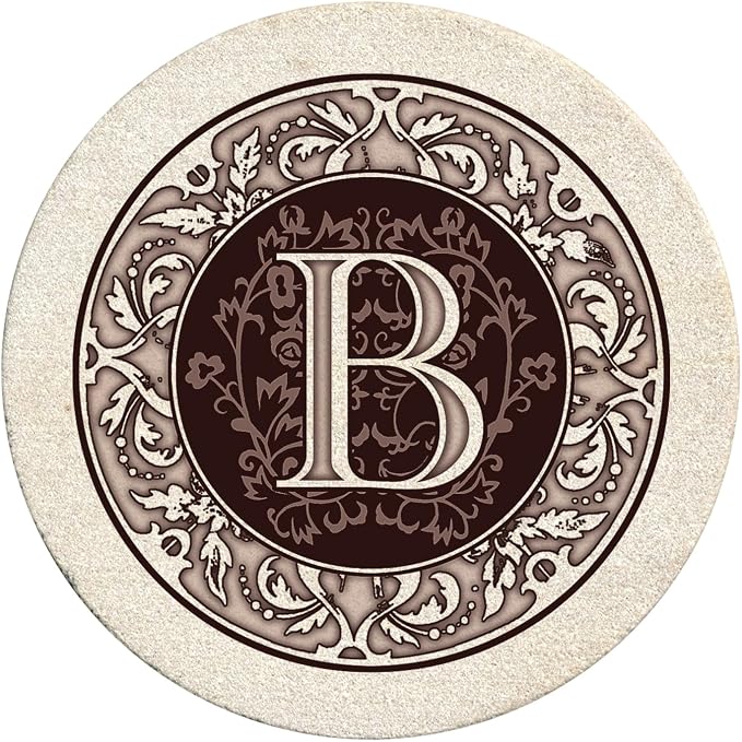 Thirstystone Monogram Round Natural Sandstone Coaster 4 Pack | 4" Diameter by Thirstystone