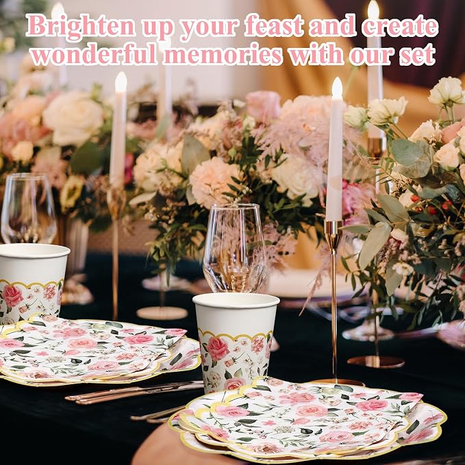Funnymoom 250 Pcs Floral Party Decorations Flower Paper Plates Napkins and Cups - Image 6