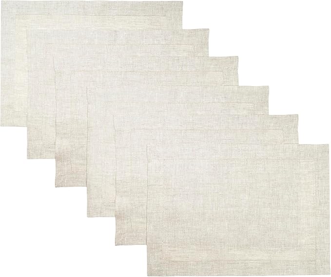 D'Moksha Homes Linen Placemats 14 x 19 Inch - Light Natural Placemats Set of 6-100% Pure Linen Table Place Mats for Valentines, Spring, Easter - Handcrafted and Machine Washable