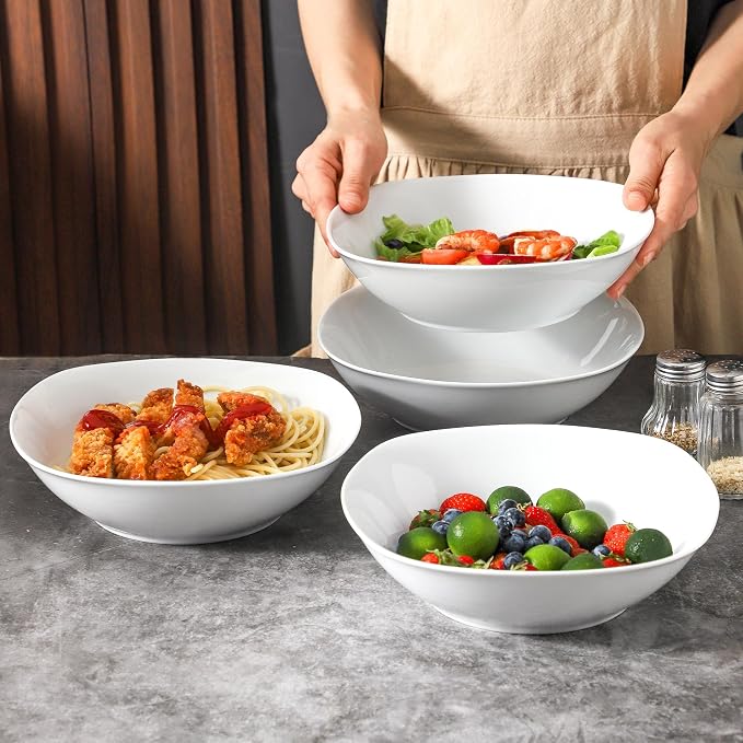 fMBB 4pcs Large Pasta Bowls, 35 OZ Porcelain Deep Dinner Plates, Big Salad - Image 5