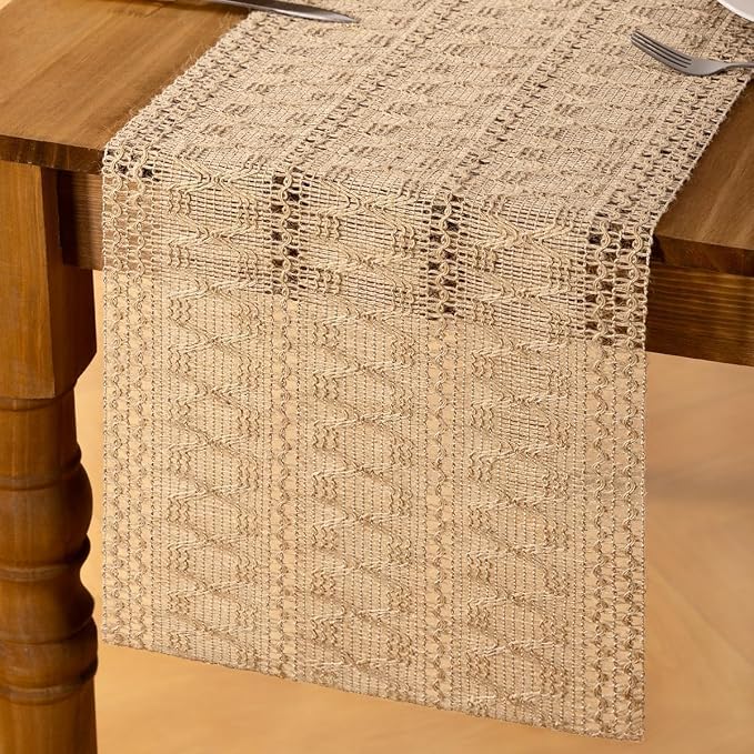Burlap Boho Table Runner Farmhouse Jute Bamboo Table Runner 12x60 Inch | Small - Image 4