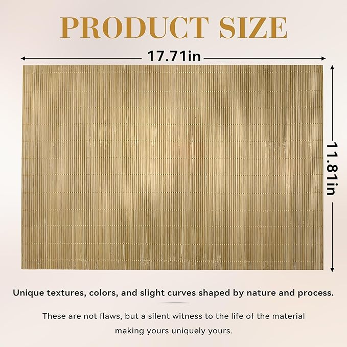 6-Pack Bamboo Placemats,Woven Heat-Resistant Rectangular Table Mats, Natural Dining Place Mats, Rustic Japanese Style Wood Mats for Indoor Dining, Kitchen and Party Use, Coffee