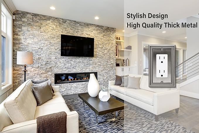 Henne Bery Sunken Pearls Heavy Duty Decorative Wall Plate Switch Plate Outlet Cover (Single Decorator, 3 Pack, Heirloom Silver)