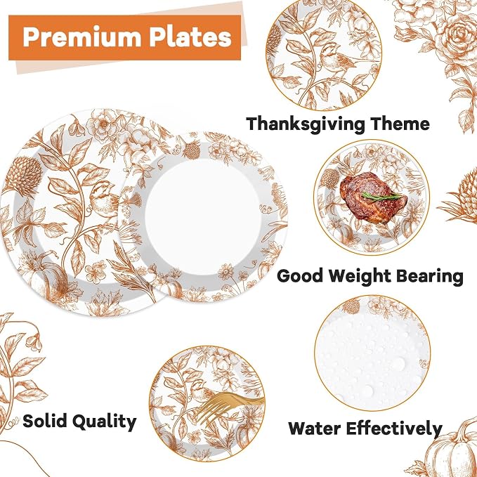 96Pcs Thanksgiving Party Supplies Paper Plates Napkins Thanksgiving Fall - Image 3