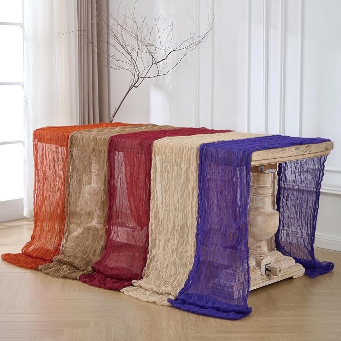 12 Pack Terracotta Fall Cheesecloth Table Runners, 120 Inch 10Ft Orange Gauze - Image 8