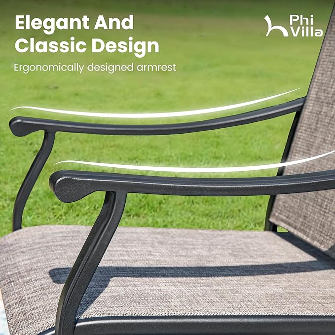 PHI VILLA Swivel Outdoor Chair Set of 4,Patio Swivel Rocking Chairs with Textilene Fabric and Metal Frame for All Weather,Outdoor Dining Chairs for Garden