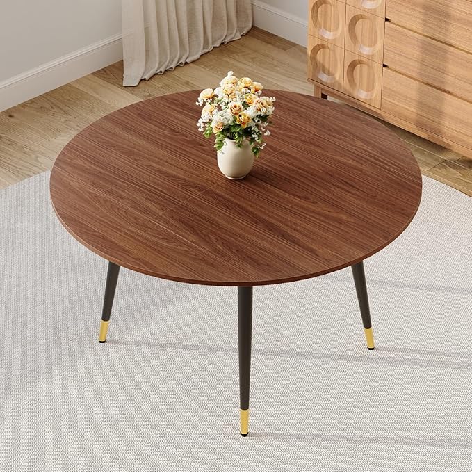 Extendable Dining Room Table｜53” Round Dining Table for 4-6｜Walnut Wooden Tabletop with Metal Legs｜Stable and Sturdy｜Easy Transform｜Easy Assembly｜Space Saving｜for Kitchen, Living Room