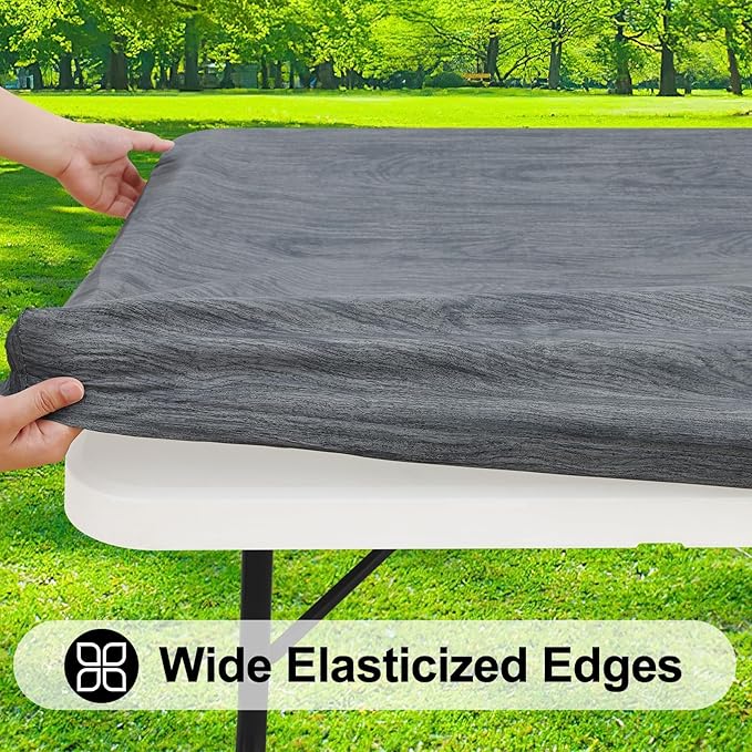 Smiry Rectangle Table Cloth Cover, Waterproof Elastic Fitted Picnic Tablecloth for 4 Foot Tables, Wipeable Flannel Backed Vinyl Tablecloths for Camping, Dining, Outdoor (Dark Grey, 24" x 48")