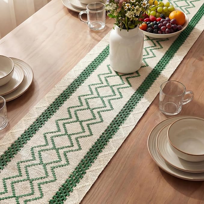 Artoid Mode Emerald Stripe Diamond Woven Table Runner 12x72 Inch | Holiday - Image 3