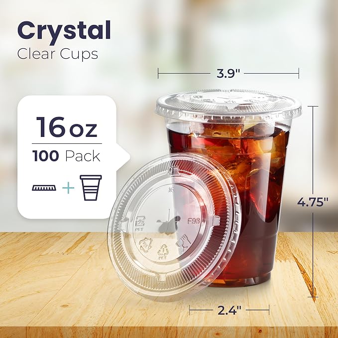 Fit Meal Prep 100 Pack 16 oz Clear Plastic Cups - Image 2