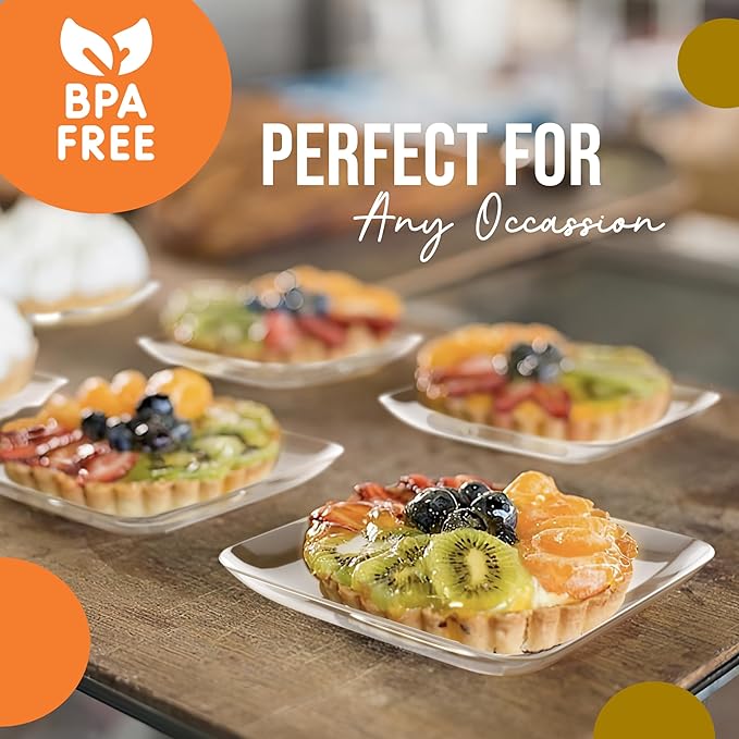 Exquisite Tiny Mini Dessert Plates - 120 Pack 2.4 In. x 2.4 In. Clear Disposable Appetizer Plates - Small Plastic BPA Free for Weddings