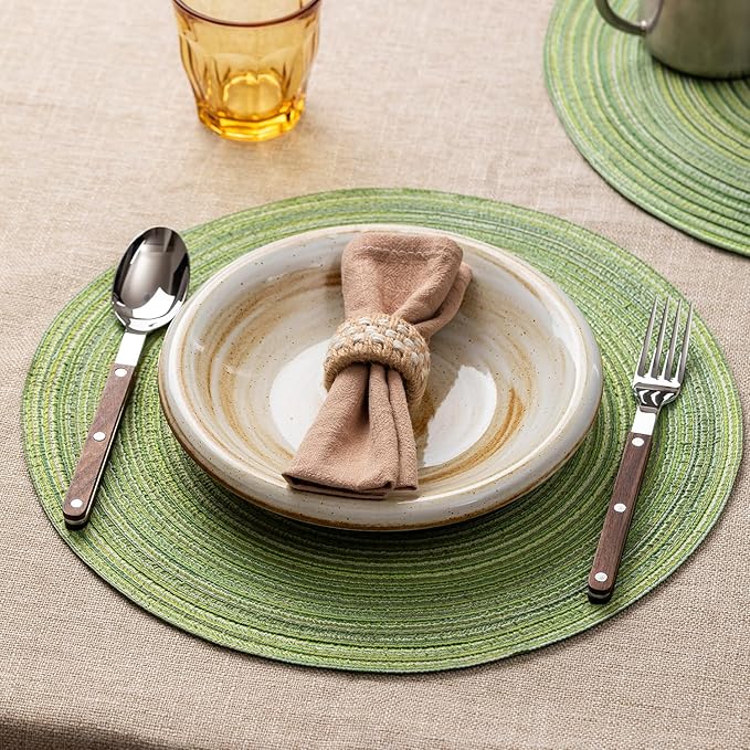Round Placemats Set of 12 Woven Placemats Washable Braided Table Mats for Dining Table Heat Resistant Non-Slip Circle Place Mats(Green)