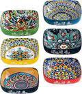 HENXFEN LEAD Boho Ceramic Square Bowls – 20 oz Colorful Bowls for Snacks, Dessert, Side Dishes, Pasta - 6 Inches Appetizer Plates Set of 6, Microwave & Dishwasher Safe