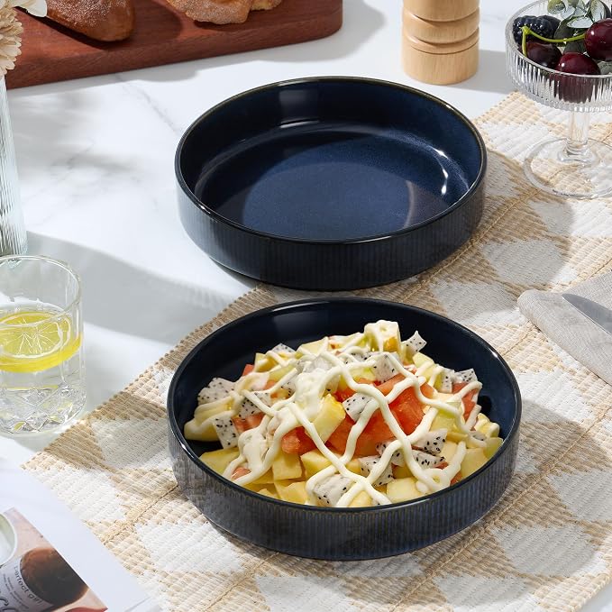 E-far Pasta Bowls Set of 4, 35oz Large Salad Bowl Plate - Image 9