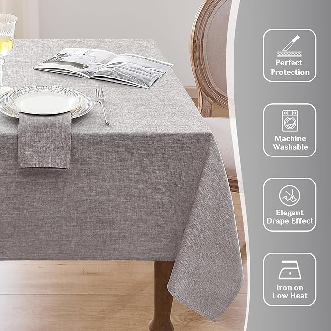Softalker Large Rectangular Tablecloths 144x60 inch Gray Faux Linen Table Cloth Outdoor Waterproof Stain and Wrinkle Resistant Table Cover for 6/8 Foot Rectangle Tables for Party Graduation