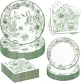 Sage Green Floral Plates and Napkins Party Supplies, Serve 60 Guests | 180pcs by Osonm