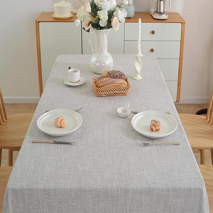 JIALE Textured Tablecloth, Heavy Duty Linen Style Farmhouse Table Cloth Rectangle Table, Wrinkle-Free Washable Waterproof Table Cover for Kitchen, Dining, Parties, 55"x75", Light Brown