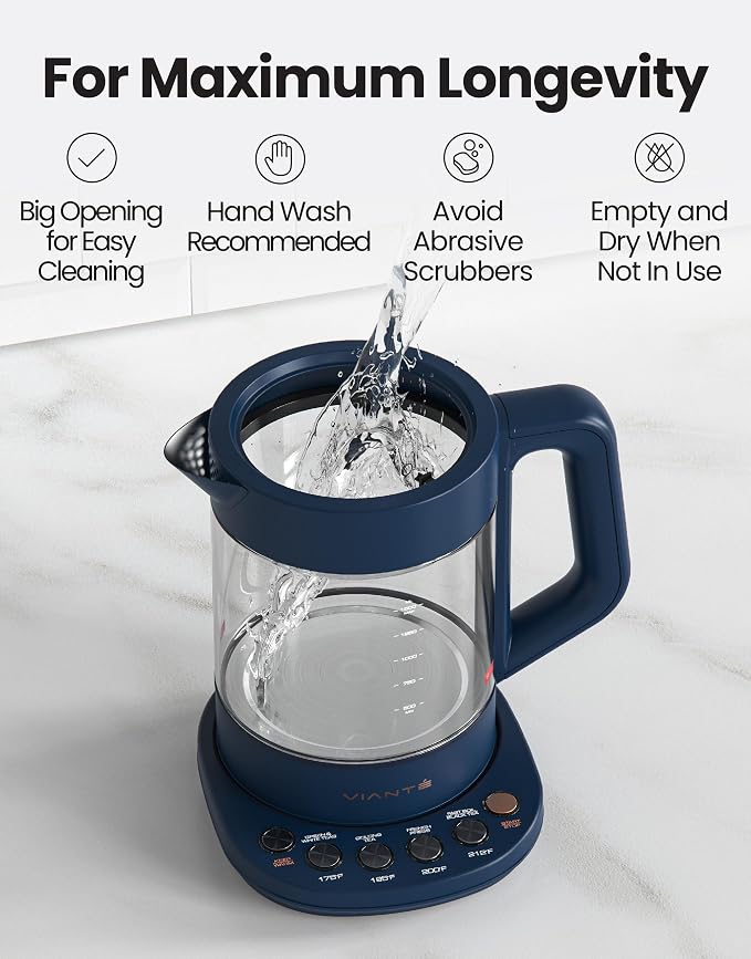 Viante Alba Electric Tea Kettle, No Plastic, Midnight Blue | Borosilicate glass - Image 8