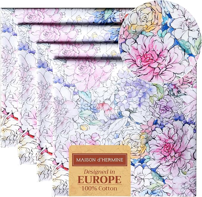 Maison d' Hermine Cloth Napkins Set of 4 100% Cotton Everyday Reusable Square Napkins Cloth Washable Dinner Party Wedding Restaurant Valentines Day Decorations Spring/Summer (Floral Love, 20" x 20")