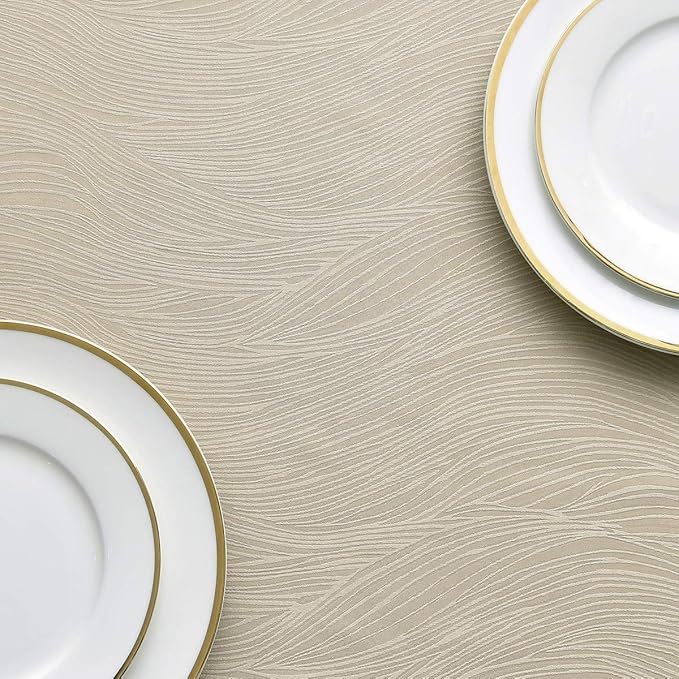 maxmill Jacquard Table Cloth Swirl Pattern Spillproof Wrinkle Resistant Heavy Weight Soft Tablecloth for Kitchen Dinning Tabletop Outdoor Picnic Rectangle 52 x 70 Inch Beige