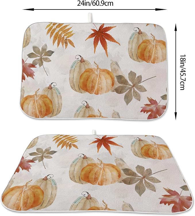 Fall Pumpkin Dish Drying Mat for Kitchen Counter 18x24 Inch Pumpkin Maple Leaf - Image 6