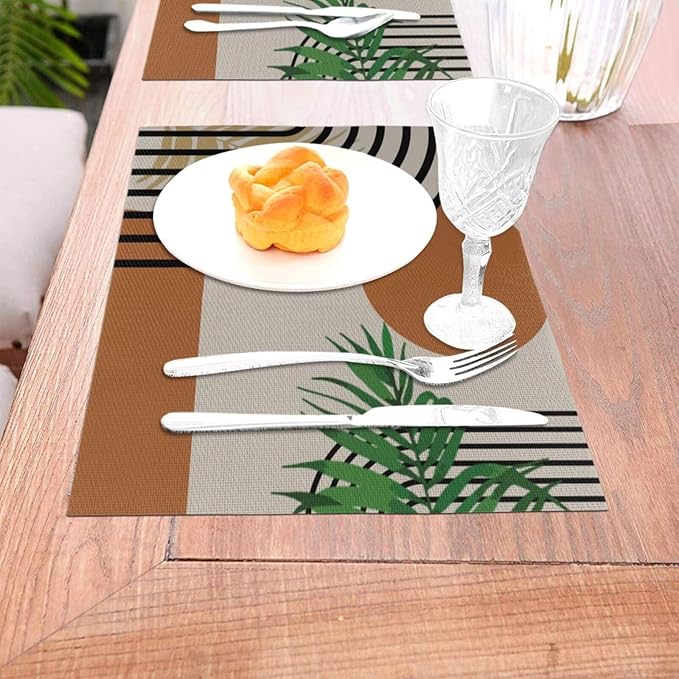 Boho Mid Century Placemats Abstract Geometric Modern Minimalist Washable Place Mats 12x18Inch for Dining Kitchen Farmhouse Decor 6 PCS