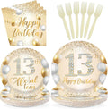 96Pcs White Gold 13th Birthday Party Decorations, Serves 24 | Official 13 Teen by Greencian